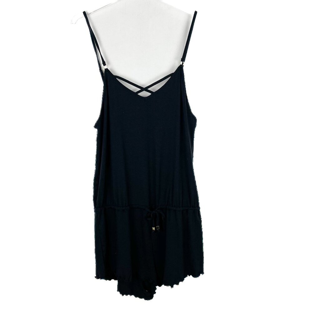 NWT Salt + Cove Criss-Cross Lettuce Hem Romper Swim Coverup Black Size Large L